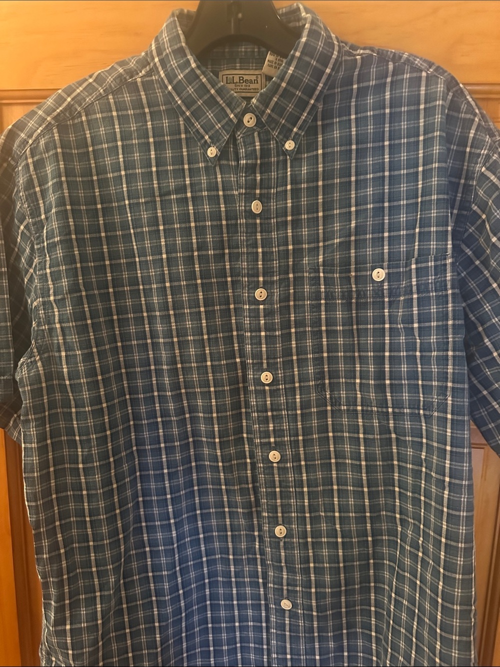 L.L. Bean Men’s Navy and White Plaid Button-Down Shirt